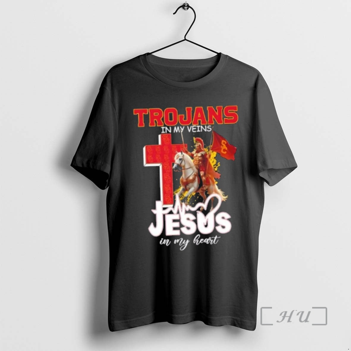Officials Mascot Hold Flag Usc Trojans In My Veins Jesus In My Heart Premium T-Shirts, Hoodie, Sweatshirt | PrintMintTees.com