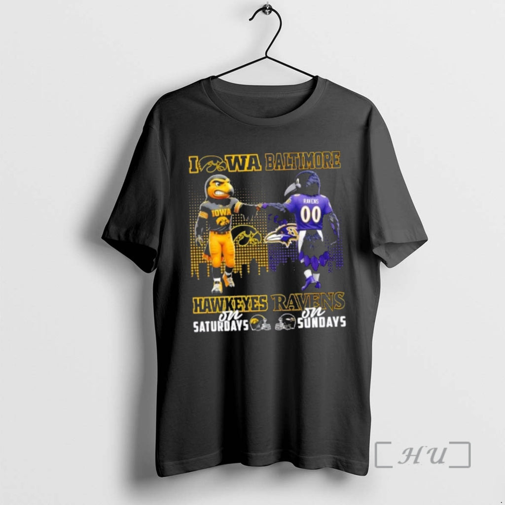 Officials Mascots Iowa Hawkeyes On Saturdays X Baltimore Ravens On Sundays Skyline Premium T Shirts Hoodie, Sweatshirt