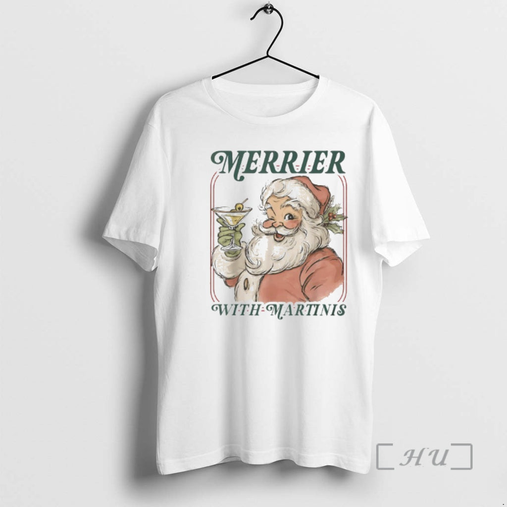 Officials Merrier With A Martini Santa Christmas Cocktail T-Shirts, Hoodie, Sweatshirt | PrintMintTees.com