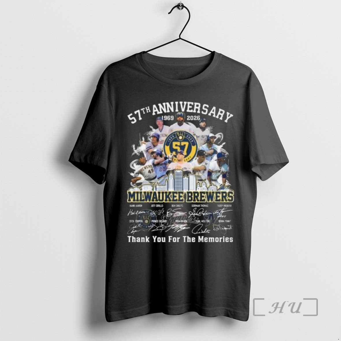Officials Milwaukee Brewers 57th Anniversary 1969 2026 Players Signatures Thank You For The Memories Premium T-Shirts,...