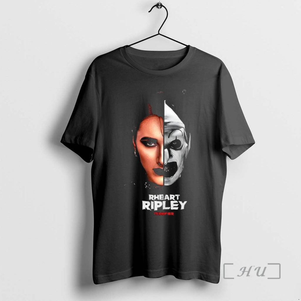 Officials Rhea Ripley And Terrifier Hafl Face T-Shirts, Hoodie, Sweatshirt | PrintMintTees.com