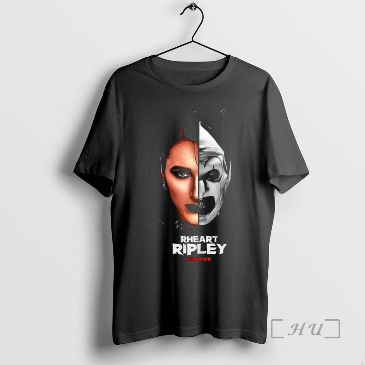 Officials Rhea Ripley And Terrifier Hafl Face T-Shirts, Hoodie, Sweatshirt | PrintMintTees.com