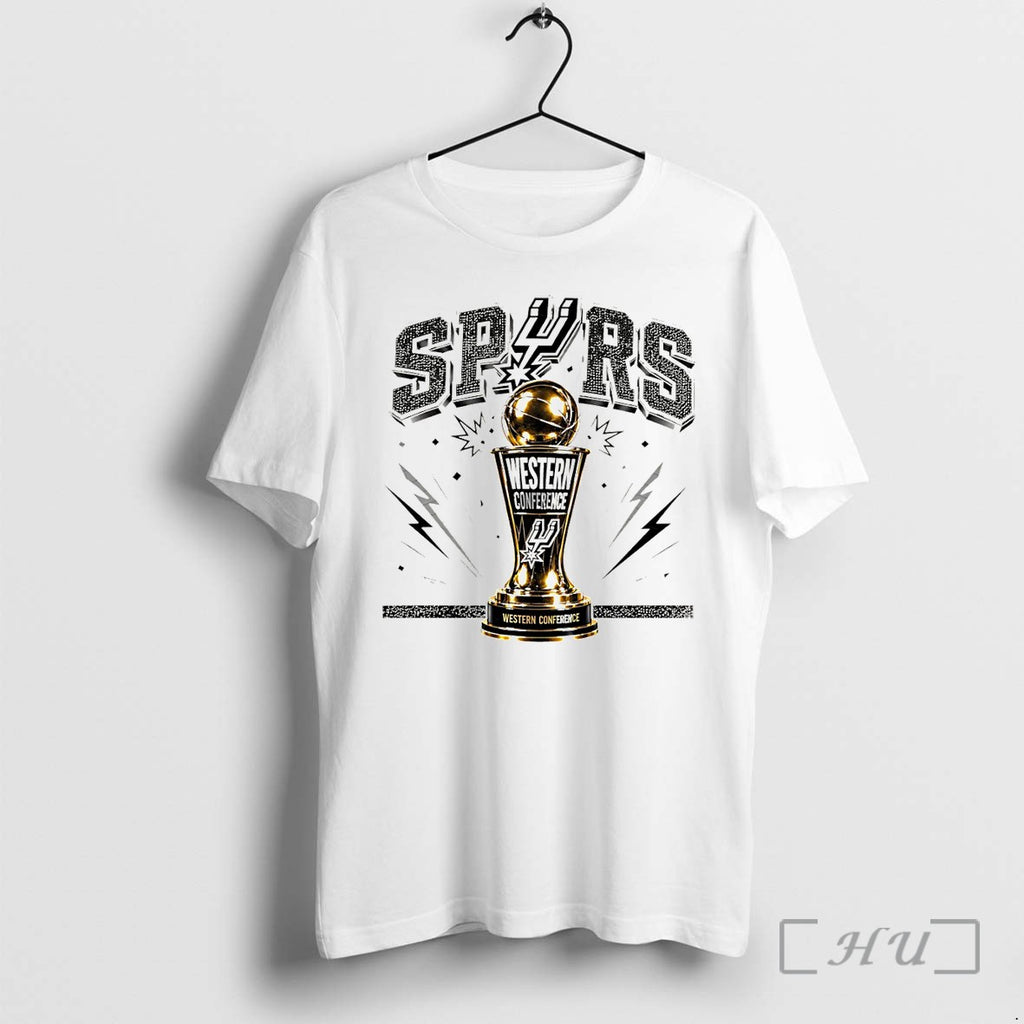 Officials San Antonio Spurs Western Conference Trophy Basketball Gold Logo Team Apparel Premium T Shirts