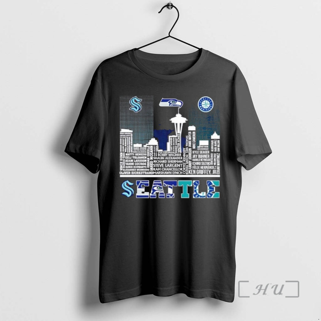Officials Seattle Sports Kraken Seahawks Mariners All Names City Skyline T-Shirts, Hoodie, Sweatshirt