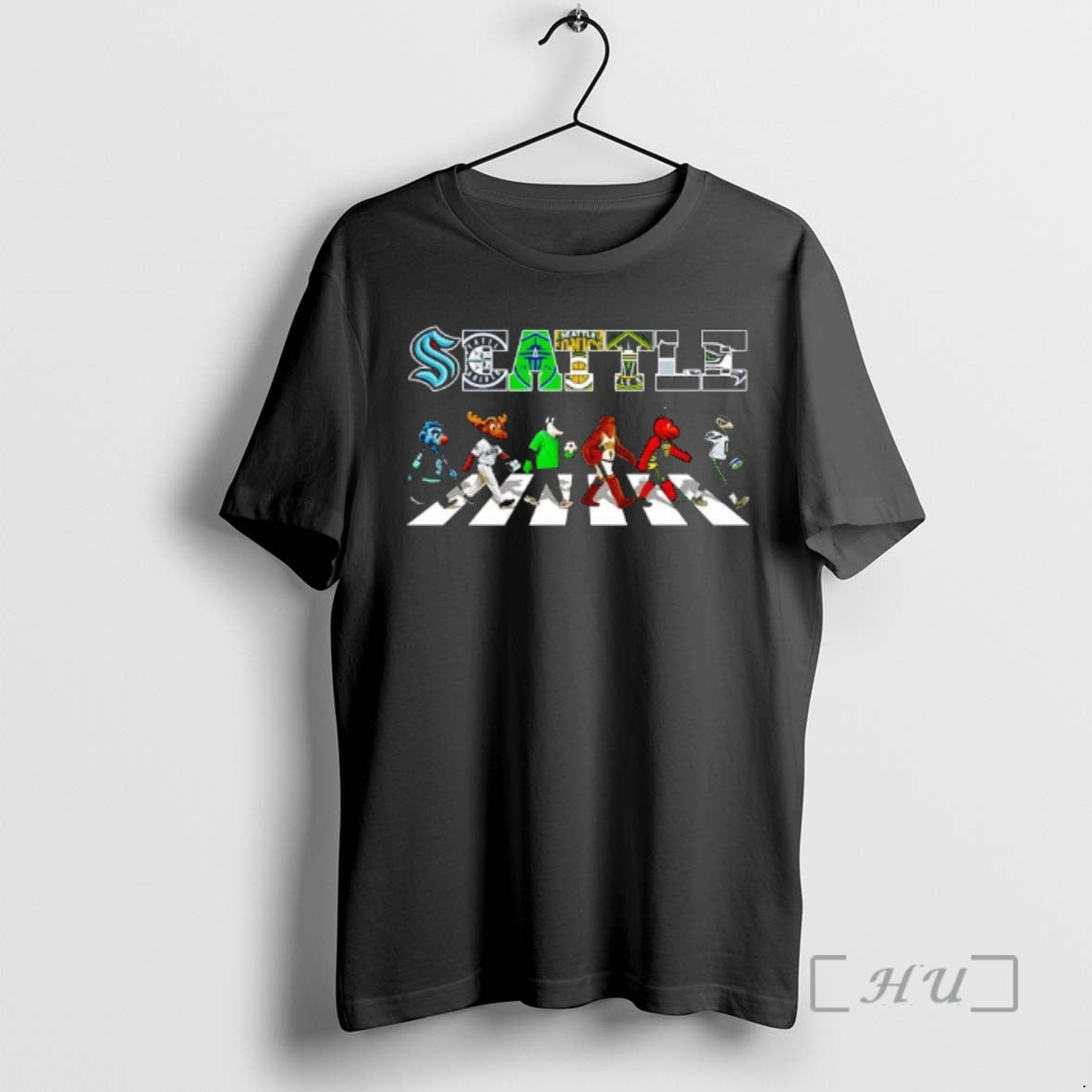 Officials Seattle Sports Teams Mascots Crossing Abbey Road T-Shirts, Hoodie, Sweatshirt | PrintMintTees.com