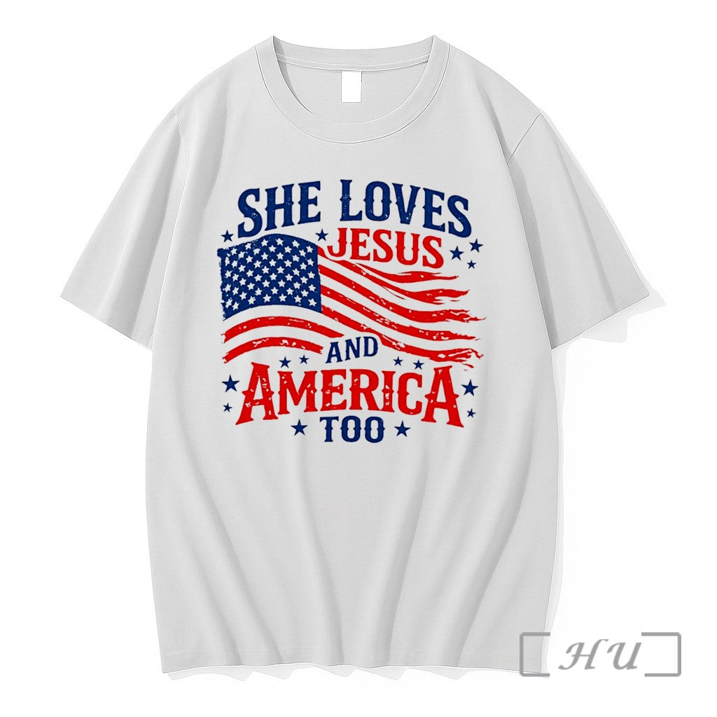Officials She Loves Jesus And America Too 4th Of July Tee Premium T Shirts Sweater
