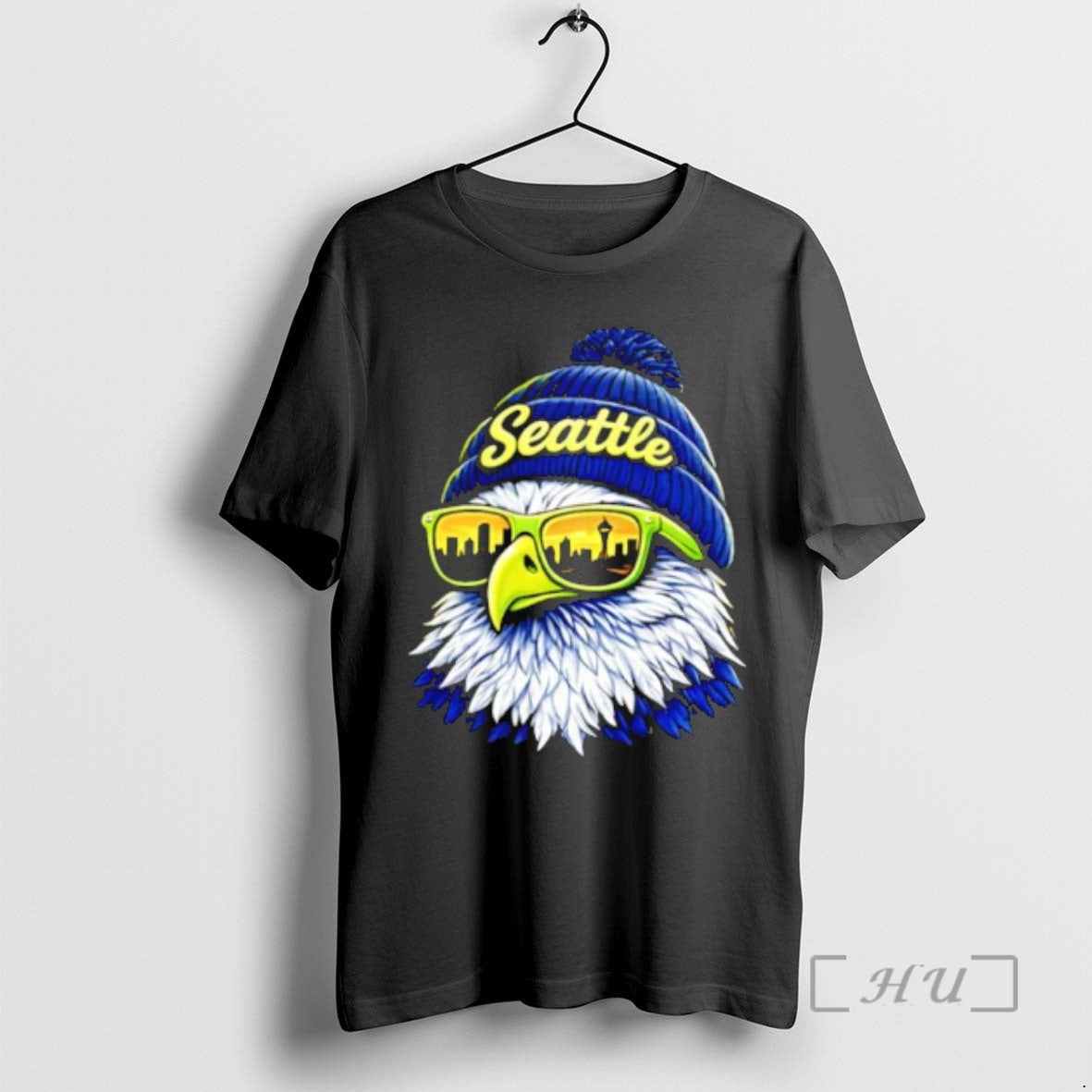 Officials Top Seattle Script Beanie Eagle Head Sunglasses Reflecting City Skyline Premium T Shirts Sweater Hoodie, Sweatshirt
