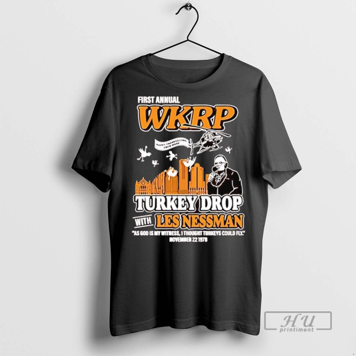 Officials Trending First Annual Wkrp Turkey Drop With Les Nessman Thanksgiving T Shirt Sweatshirt Hoodies