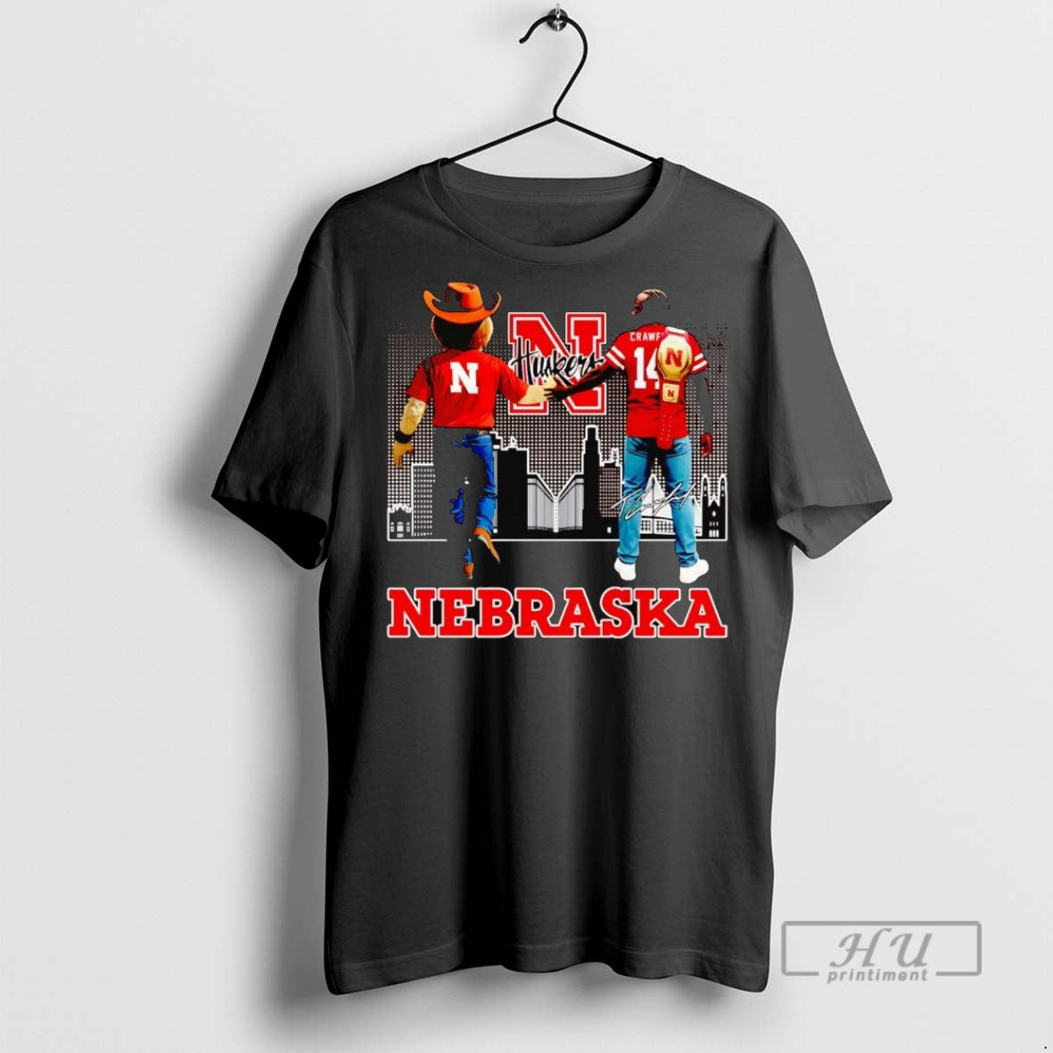 Officials Trending Nebraska Cornhuskers Crawford And Mascot Skyline Signature Graphic Tee Shirt Sweatshirt Hoodies