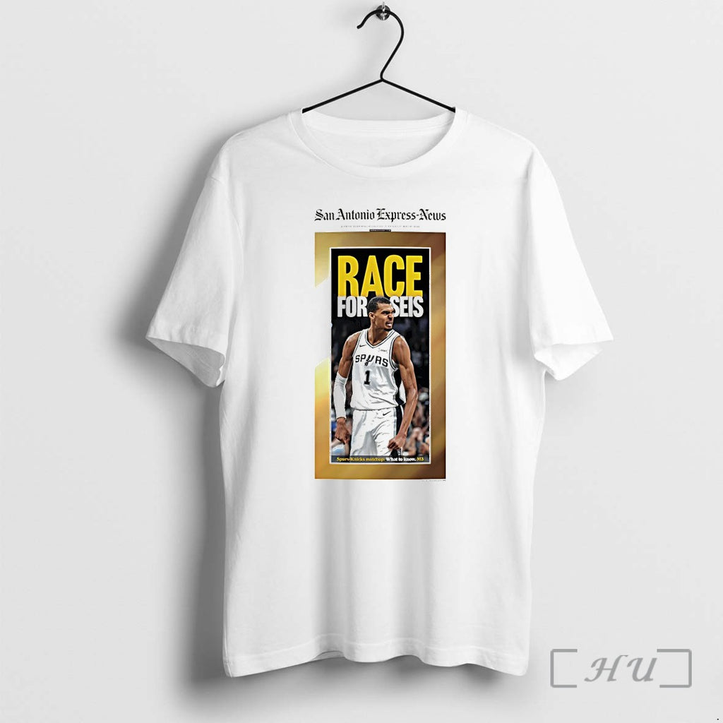 Officials Victor Wembanyama San Antonio Spurs Express News Basketball Race For Seis Premium T Shirts