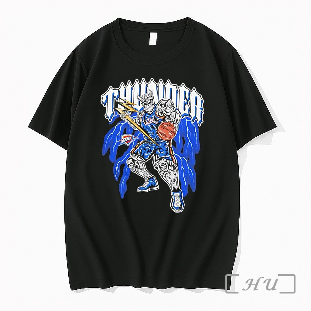 Officials Viking Skeleton Basketball Player Oklahoma City Thunder Nba Thunder Okc Black Premium T Shirts
