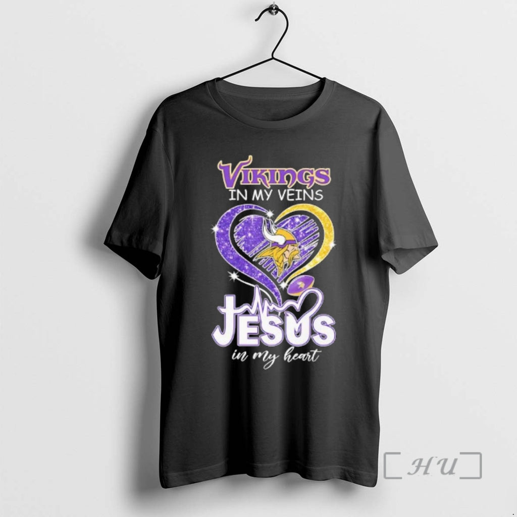Officials Vikings In My Veins Jesus In My Heart Minnesota Vikings Logo Premium T Shirts Hoodie, Sweatshirt