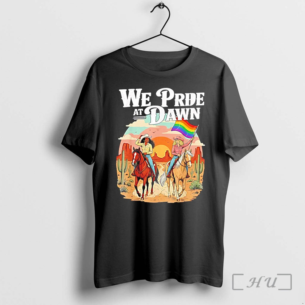 Officials We Pride At Dawn Vintage Lesbian Pride Western Lgbtq Cowgirl Tee Premium T Shirts
