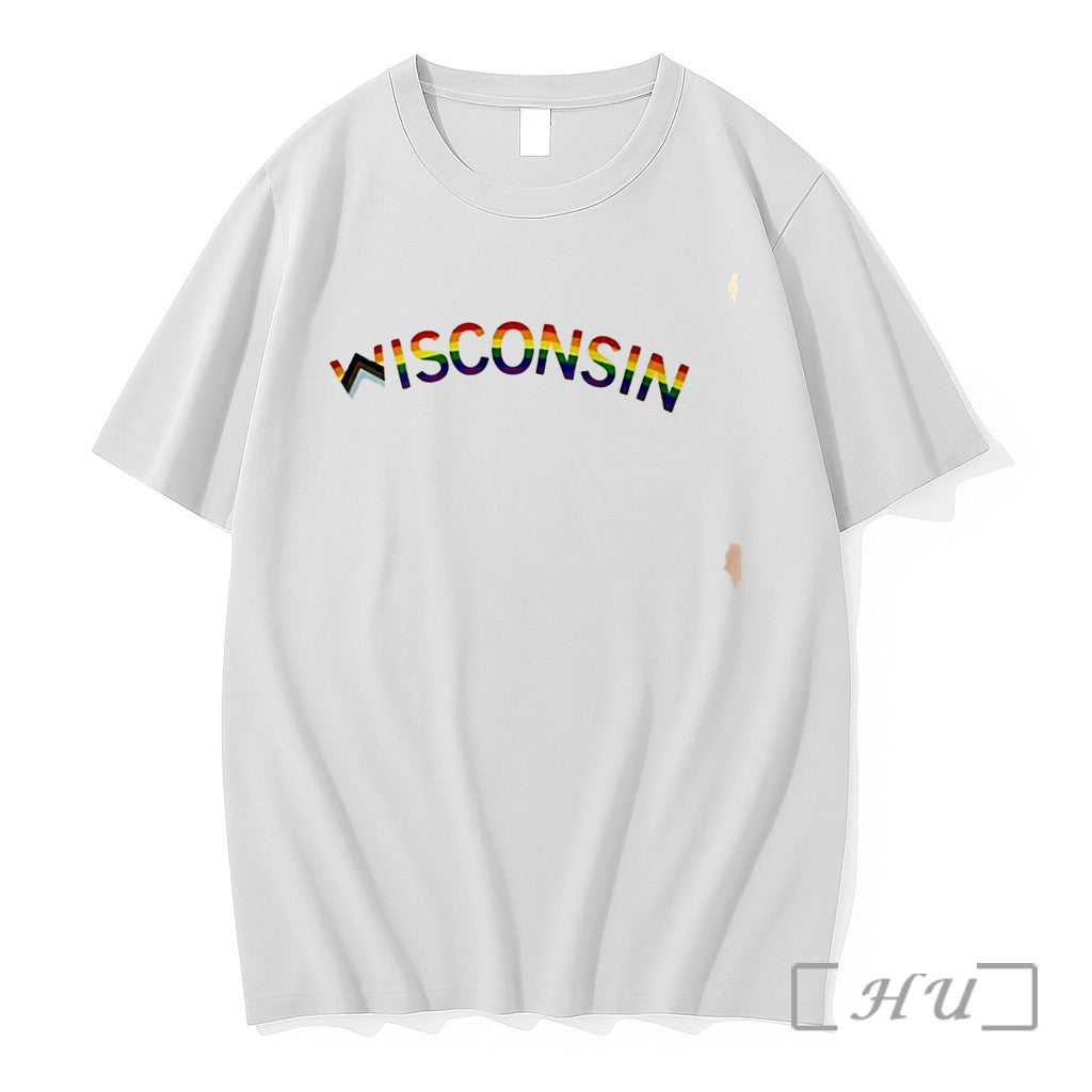 Officials Wisconsin Text Progress Pride Flag Tee