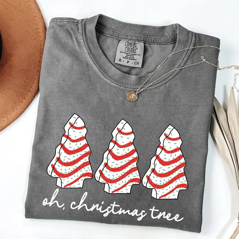 Oh Christmas Tree, Cakes, Winter, Snacks, Santa, Snow, Xmas Tshirt, Christmas Comfort Colors Tshirt, Women's Graphic Tee,...