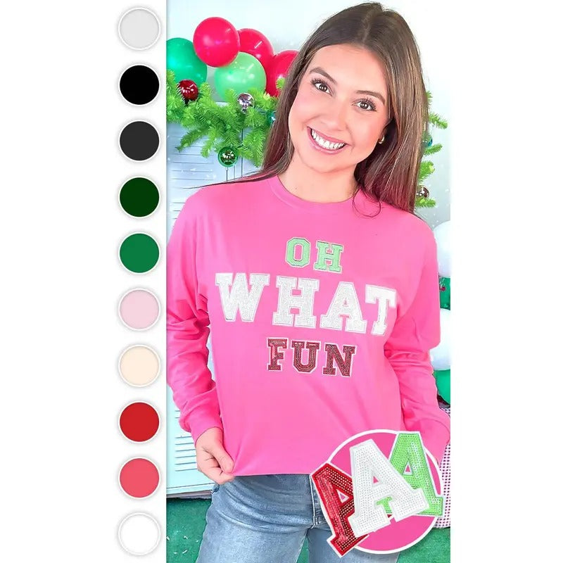 Oh What Fun Sequin Christmas Graphic Long Sleeve T-Shirt Hoodie Sweatshirt | PrintMintTees.com