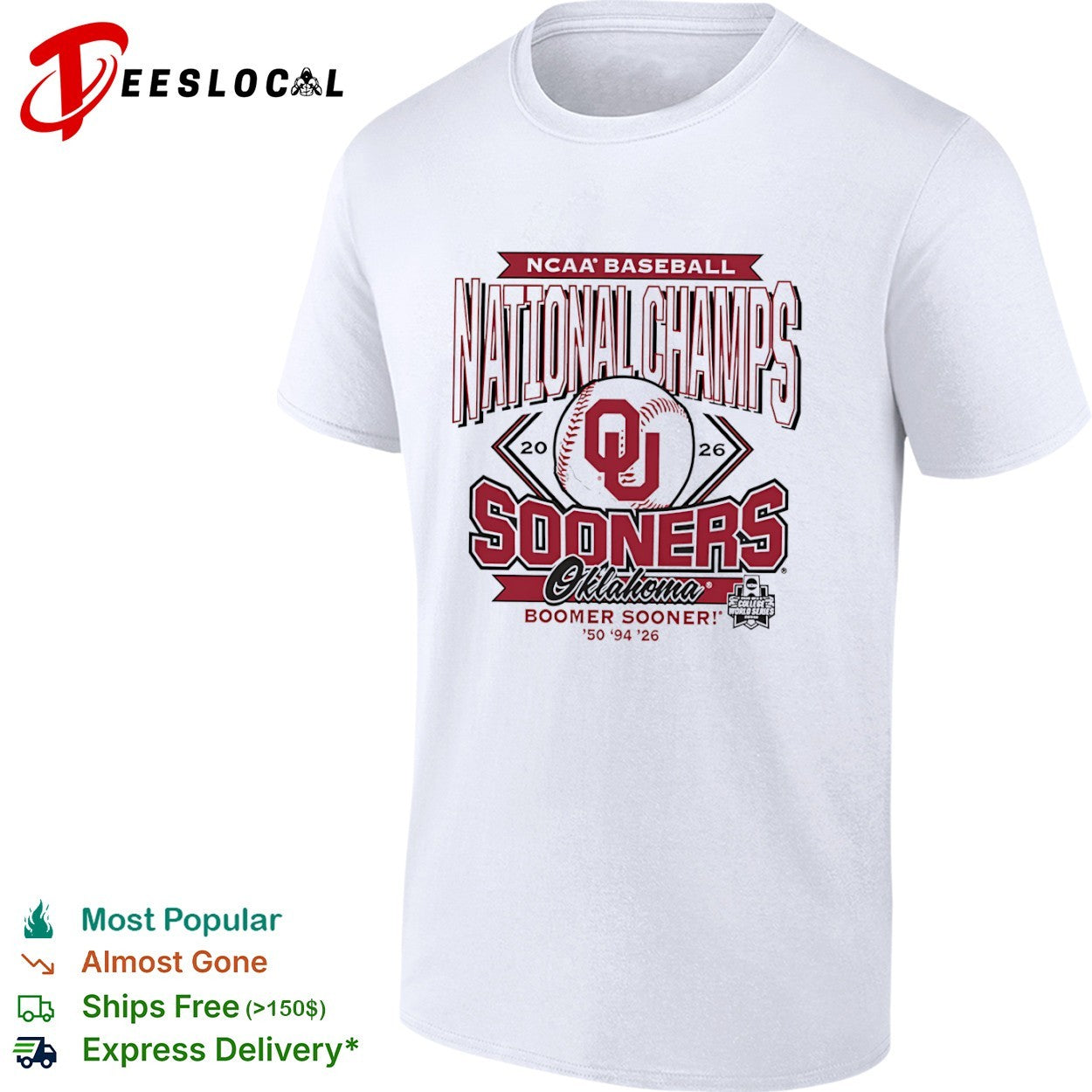 Oklahoma Sooners 2026 NCAA Baseball National Champs Boomer Sooner shirt