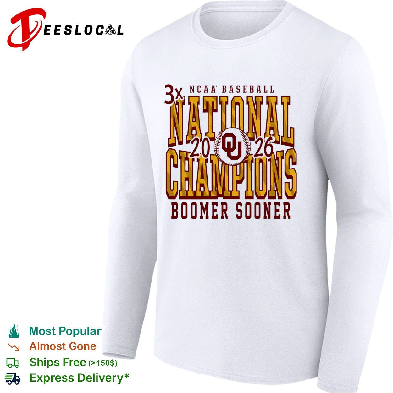 Oklahoma Sooners 3x national champions 2026 baseball shirt