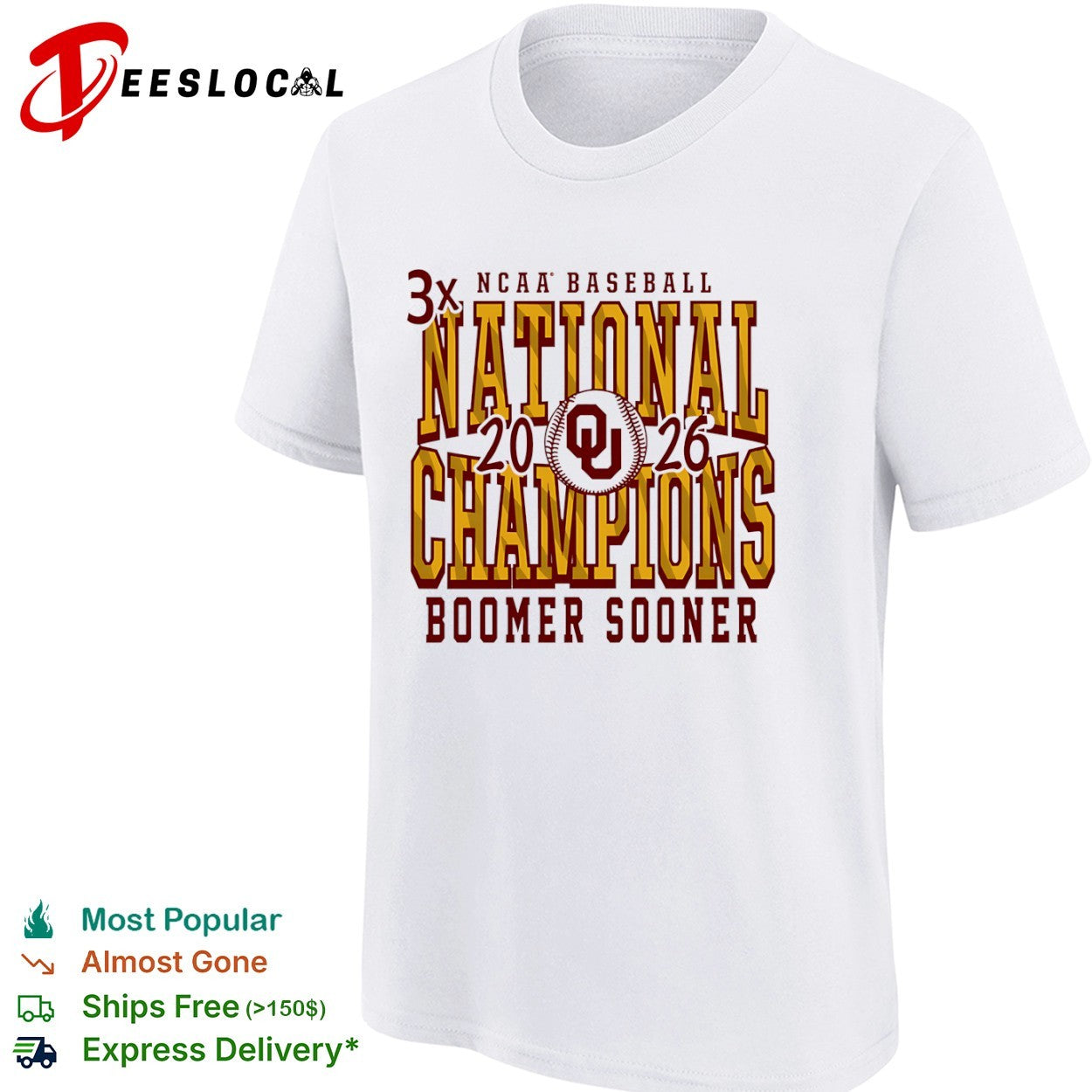Oklahoma Sooners 3x national champions 2026 baseball shirt