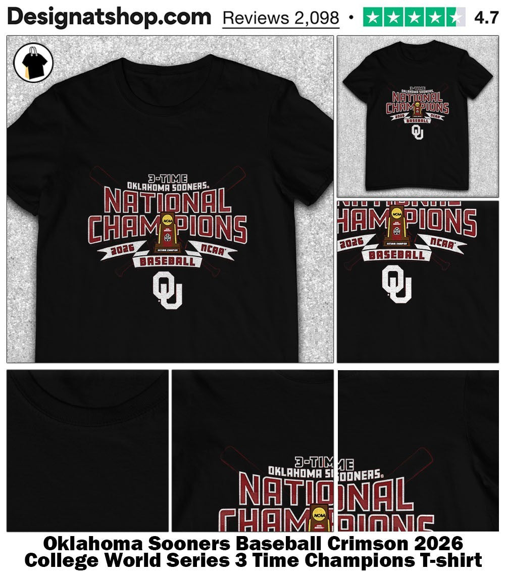 Oklahoma Sooners Baseball Crimson 2026 College World Series 3 Time Champions shirt
