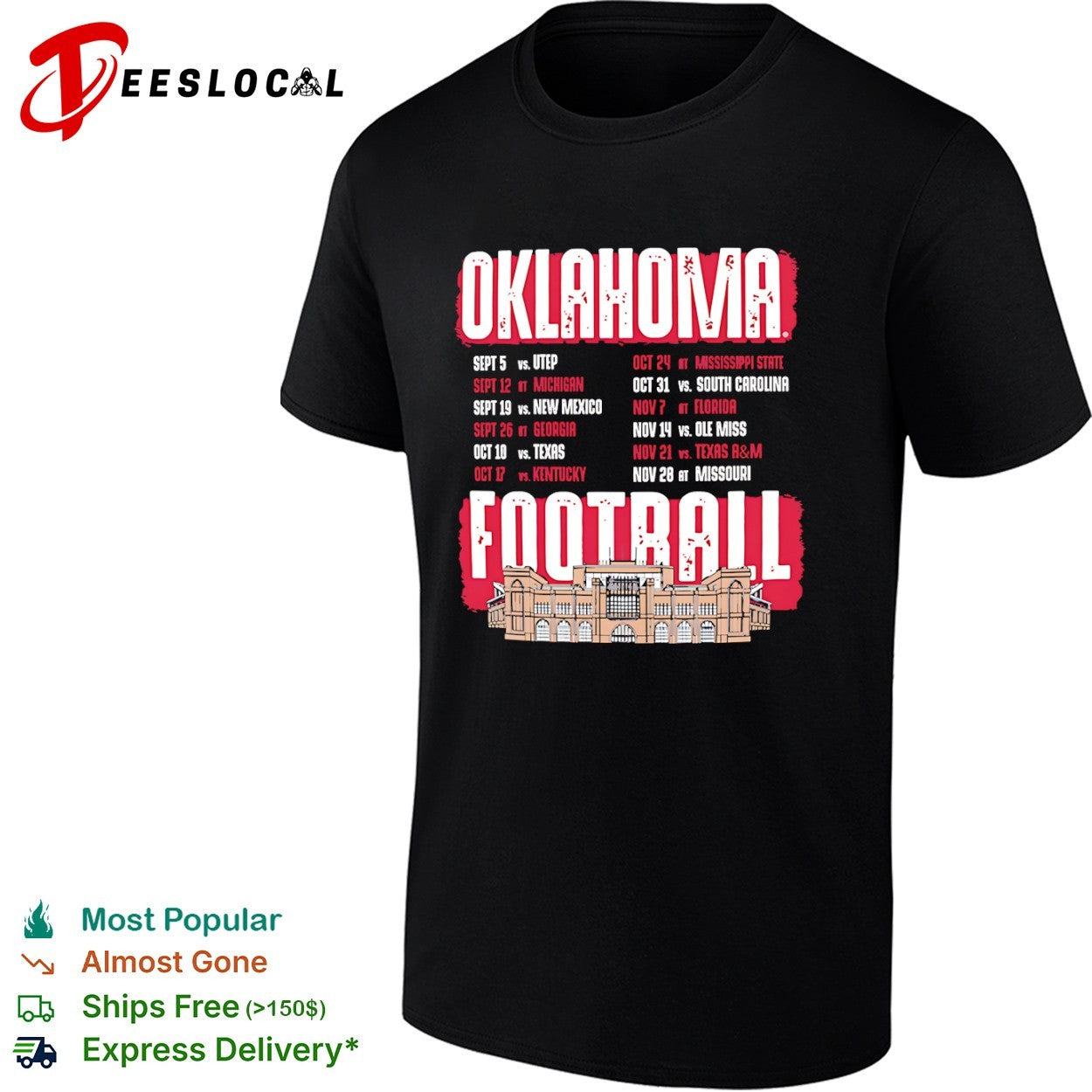 Oklahoma Sooners football schedule stadium shirt