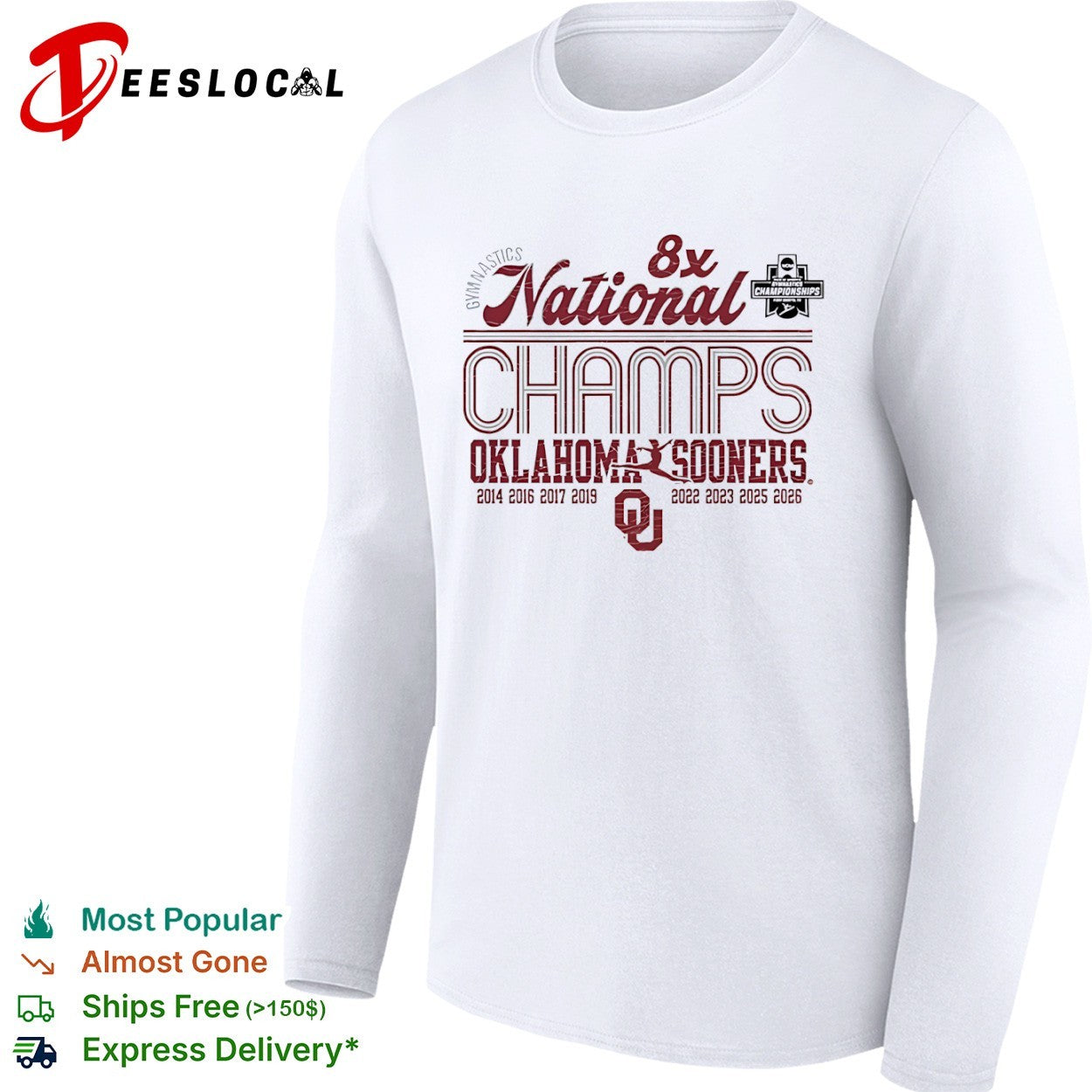 Oklahoma Sooners gymnastics 8x National Champs 2026 shirt