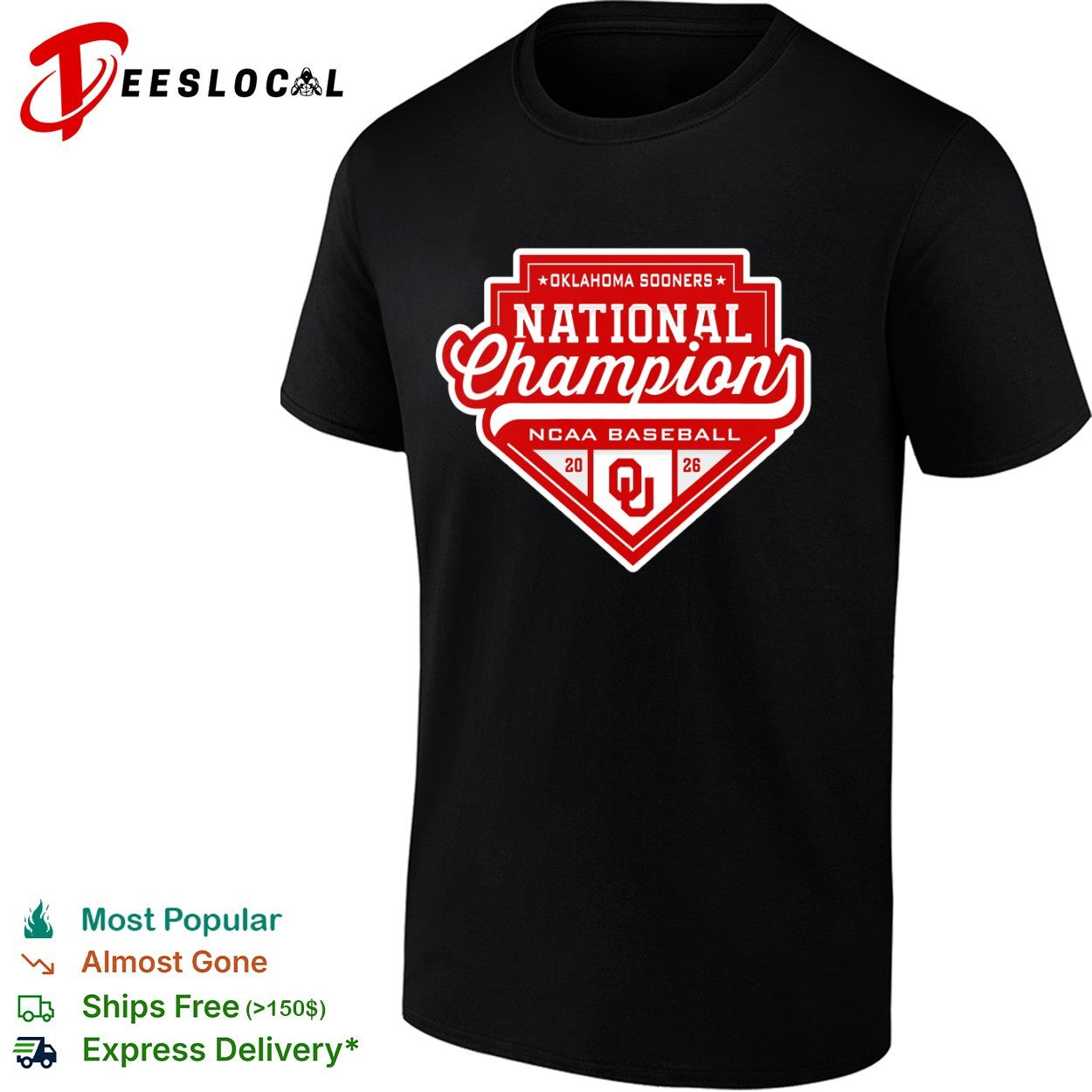 Oklahoma Sooners national champion shield logo NCAA baseball 2026 shirt