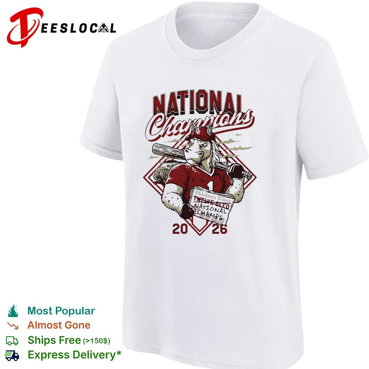 Oklahoma Sooners twelve seed national champions 2026 baseball horse mascot shirt