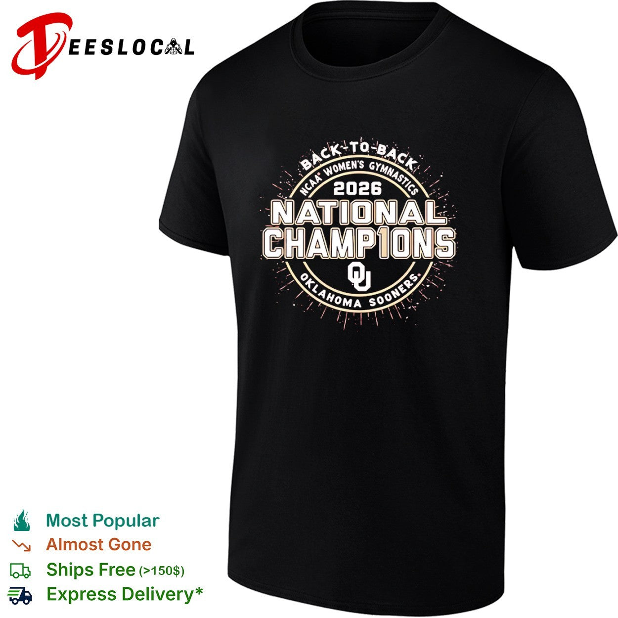 Oklahoma Sooners women’s gymnastics 2026 National Champions back to back shirt