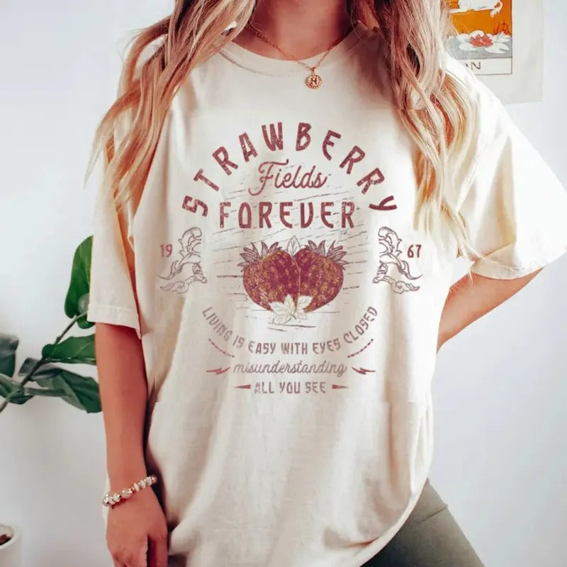 Old School Band Tee, Vintage Retro Band Tee, Beatle Strawberry Fields Rock Band Tee, Trending Shirts, Music Shirt, Gift...