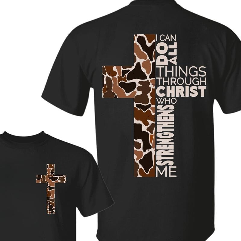 Old School Camo I Can Do All Things Through Christ Bible Verse 2 Sides Unisex T-shirt Hoodie Sweatshirt | PrintMintTees.com
