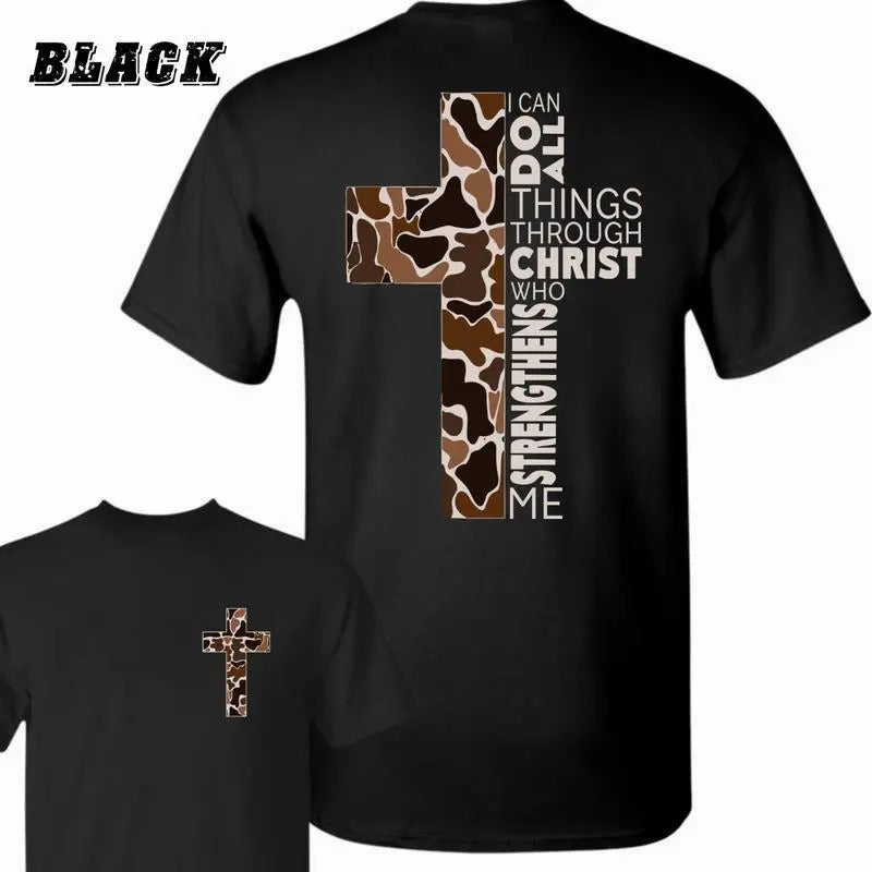 Old School Camo I Can Do All Things Through Christ T-Shirt Graphic Hoodie Sweatshirt | PrintMintTees.com