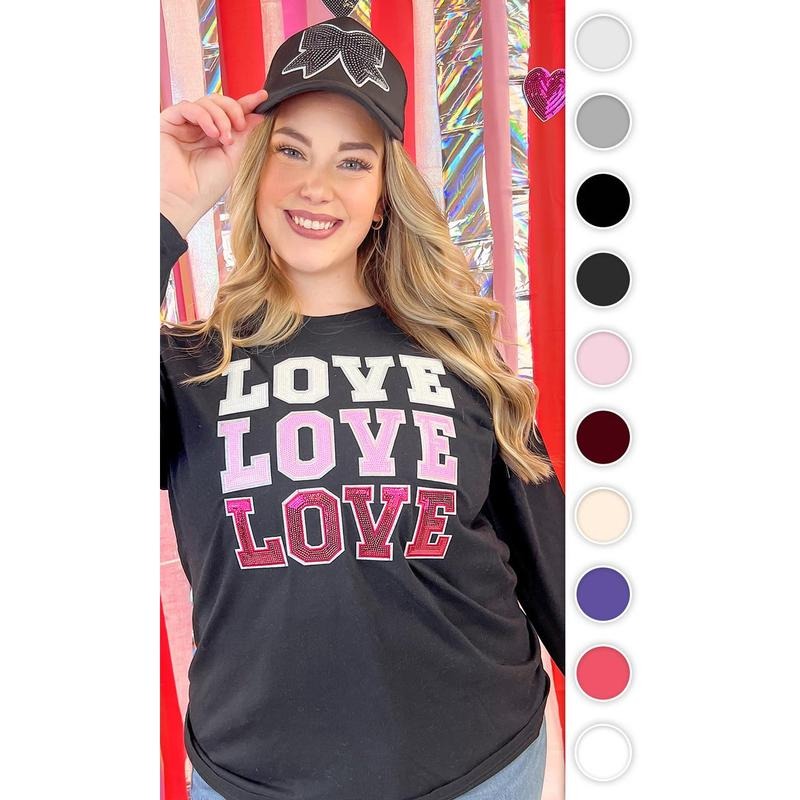 Ombre Sequin Love Valentines Graphic Long Sleeve T-Shirt Hoodie Sweatshirt | PrintMintTees.com