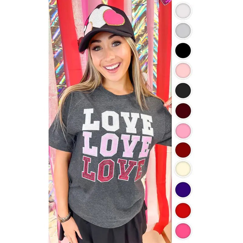 Ombre Sequin Love Valentines Graphic T-Shirt Hoodie Sweatshirt | PrintMintTees.com
