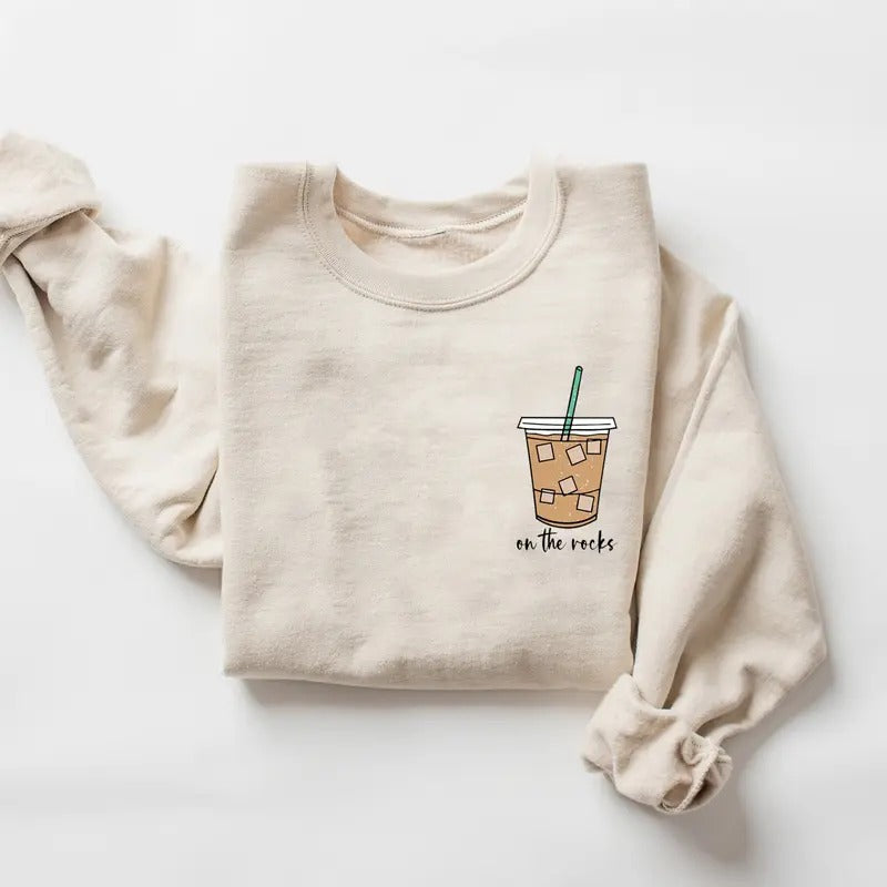 On The Rocks Coffee Sweatshirt, Cute Coffee Shirt, Iced Coffee Tshirt, Latte Lover Crewneck Sweatshirt, Halloween Fall...