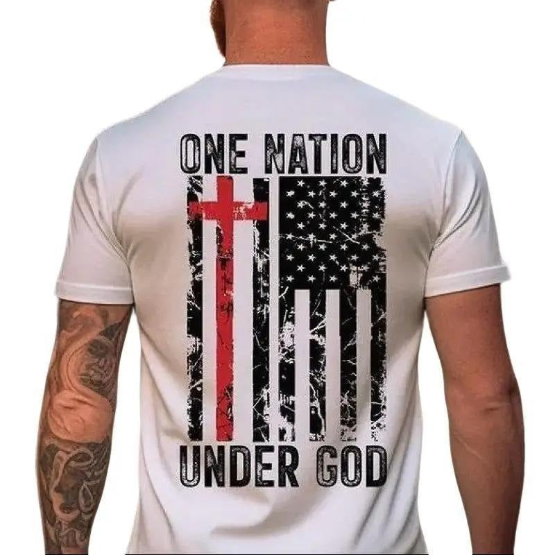 One Nation Under God Tee Pure Cotton Casual Street Style Crew Neck Short Sleeve T-Shirt Tops Trendy for Women for Men...
