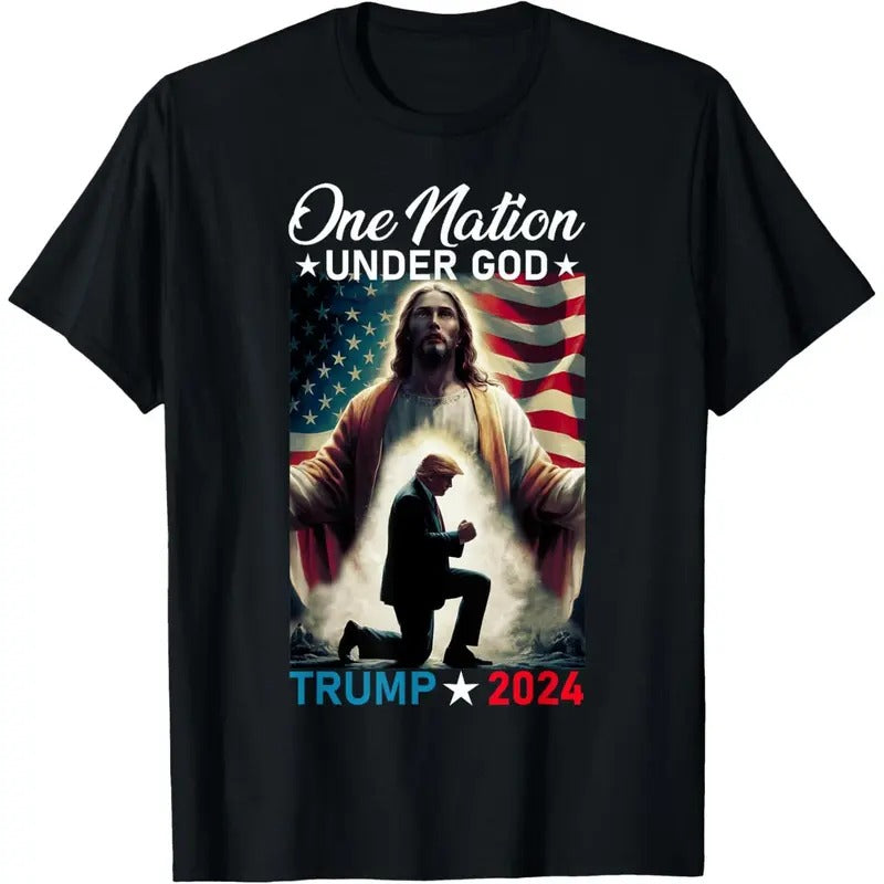 One Nation Under God Trump 2024 God American Flag Christian T-Shirt made in usa Hoodie Sweatshirt | PrintMintTees.com
