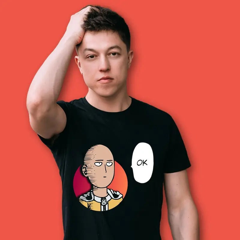 One Punch Man Saitama OK Shirt Anime Crewneck Cotton Sweatshirt, Hoodie, Comfort Colors | PrintMintTees.com