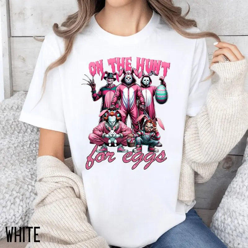 One The Hunt For Eggs Shirt, Happy Easter Horror Shirt, Trending Graphic Tee Hoodie Sweatshirt | PrintMintTees.com