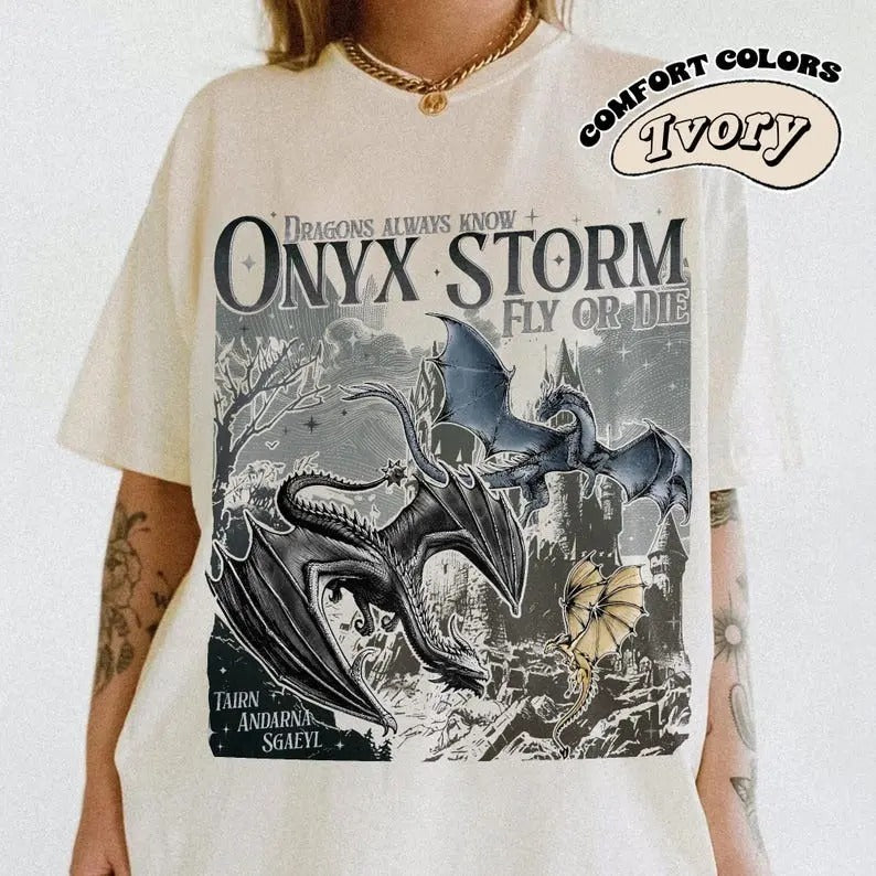Onyx Storm Comfort Color T-Shirt, Fourth Wing Series Shirt, Dragon Rider, Bookish Tee Gift For Book Lover, Fantasy Book...