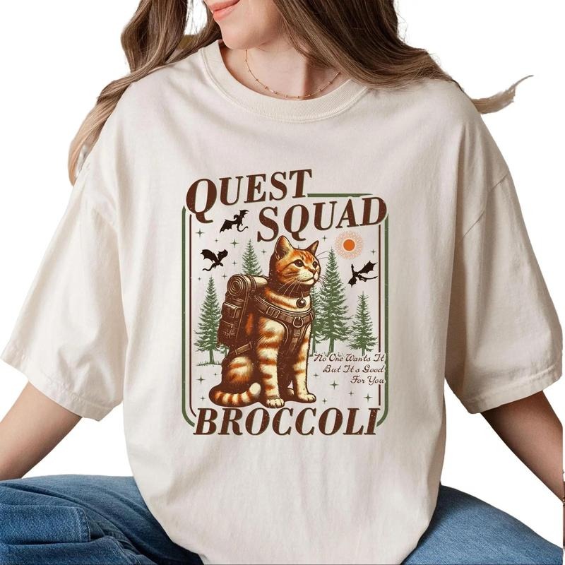 Onyx Storm Quest Squad Broccoli Shirt, Cat Adventure Shirt, Fourth Wing Shirt, Broccoli Cat TShirt, Ridoc Romantasy Fan...
