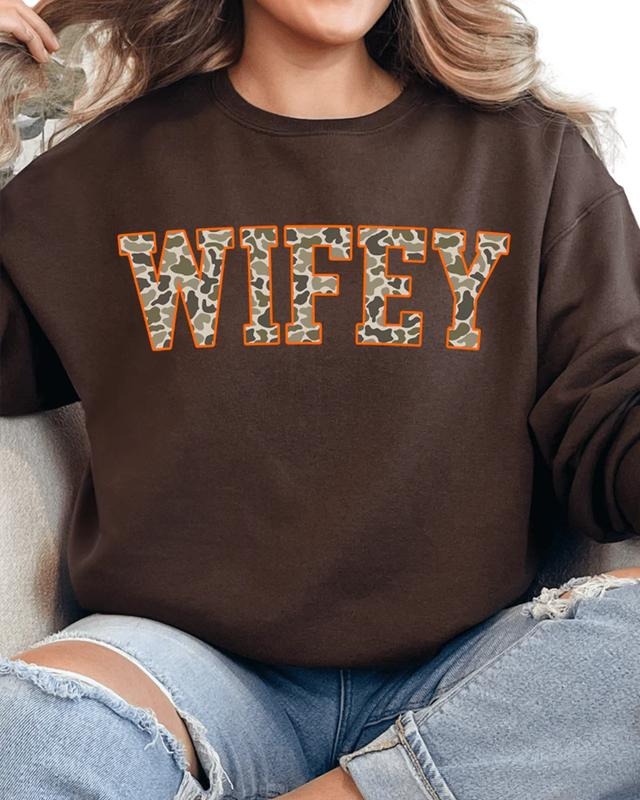 Orange Wifey Camo Unisex NuBlend Crew Sweatshirt Shirt Hoodie | PrintMintTees.com