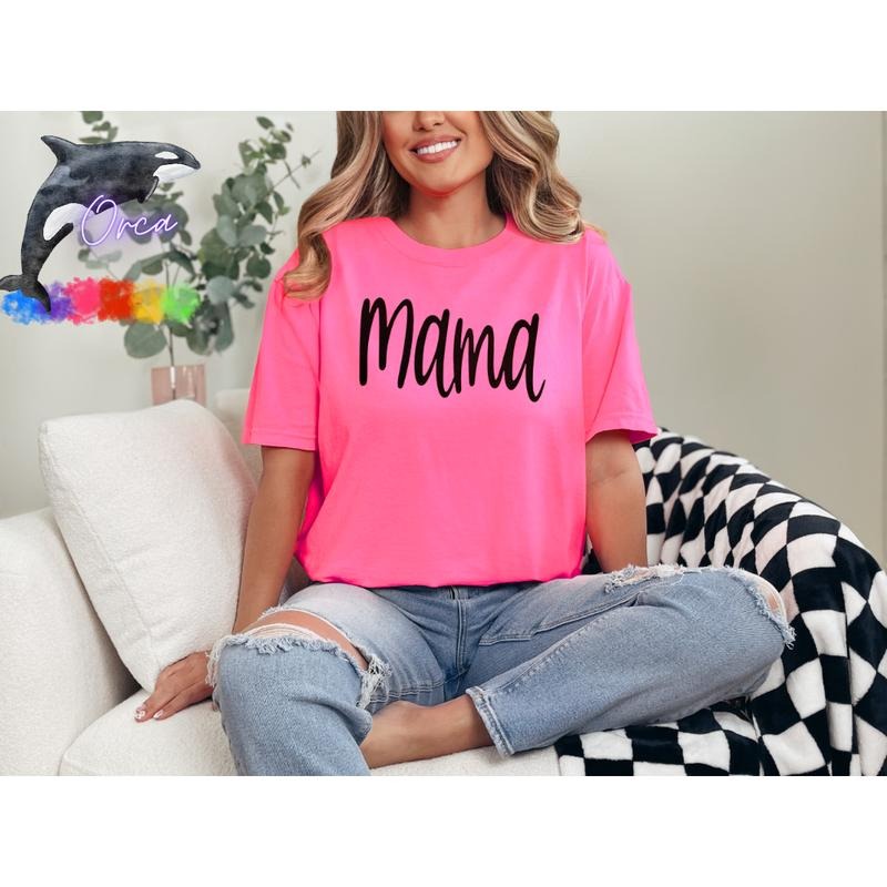 Orca ~ "MAMA" or Custom Words Puff Unisex T-shirts ~ Comfort Colors Womenswear Hoodie Sweatshirt | PrintMintTees.com