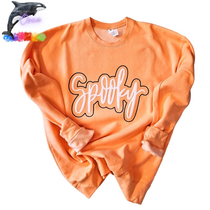 Orca ~ "SPOOKY GHOST" Metallic Puff Unisex Sweatshirts ~ Halloween ~ Outfit T-Shirts, Hoodie | PrintMintTees.com