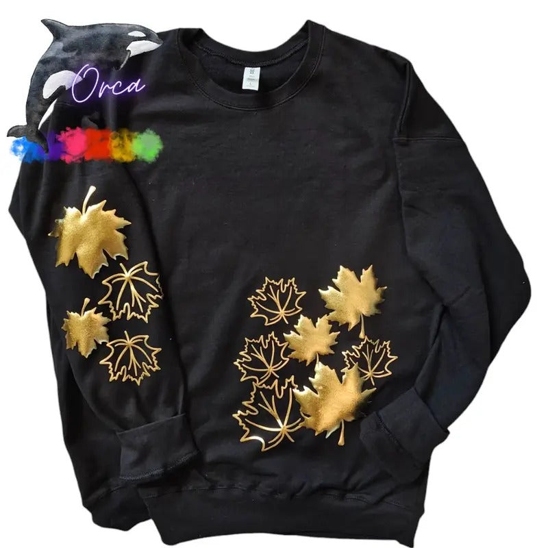 Orca ~ AUTUMN LEAVES Unisex Sweatshirt with Puff ~ Small - 4XL T-Shirts, Hoodie | PrintMintTees.com
