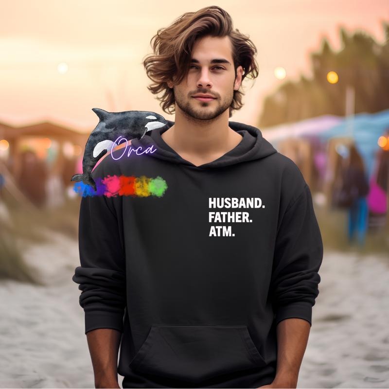 Orca ~ HUSBAND.FATHER.ATM. Comfort Colors ~ Small 4XL Menswear Casual T-Shirts, Hoodie, Sweatshirt