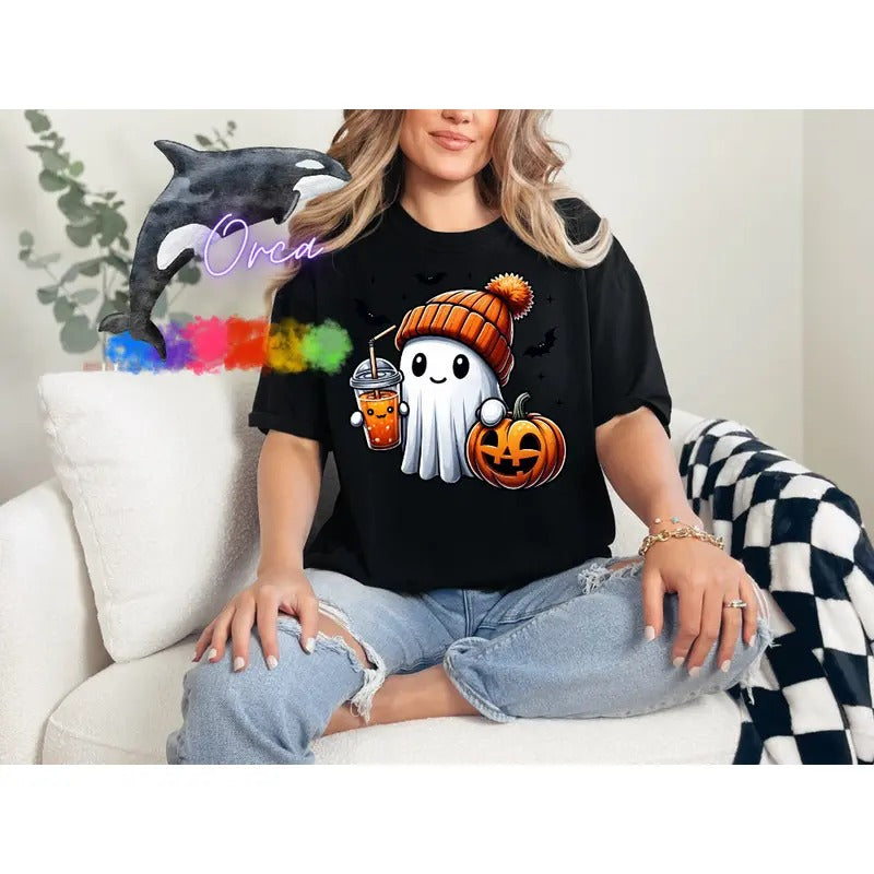 Orca ~ Halloween Cute Ghost Comfort Colors T-shirts ~ Unisex Fit ~ Small
