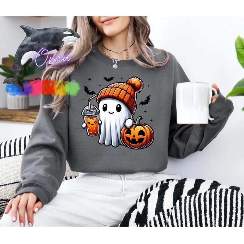 Orca ~ Halloween Cute Ghost Sweatshirts ~ Unisex Sizing ~ Small - 4XL ~ Pullover crewneck Womenswear Comfortable...