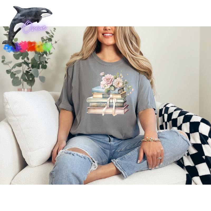Orca ~ Pastel Cottage Shabby Chic Books  Unisex T-shirts ~ Book Lovers Shirt ~ Graphic Shirts Womenswear Hoodie Sweatshirt