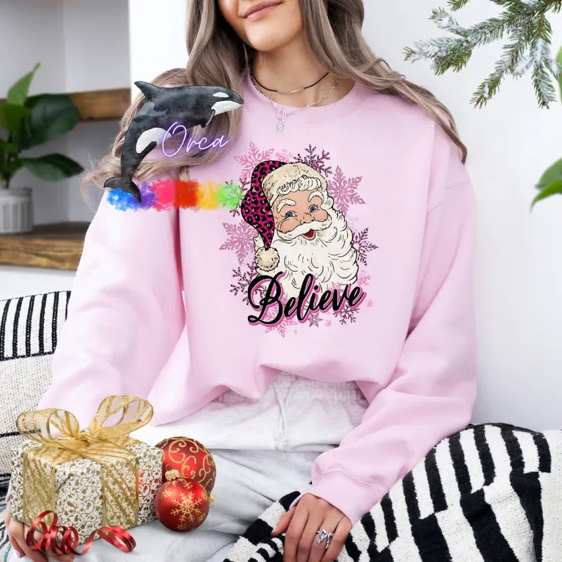 Orca ~ SANTA BELIEVE Unisex Sweatshirts ~ Small - 4XL Christmas Crewneck Casual Womenswear Shirt Hoodie | PrintMintTees.com